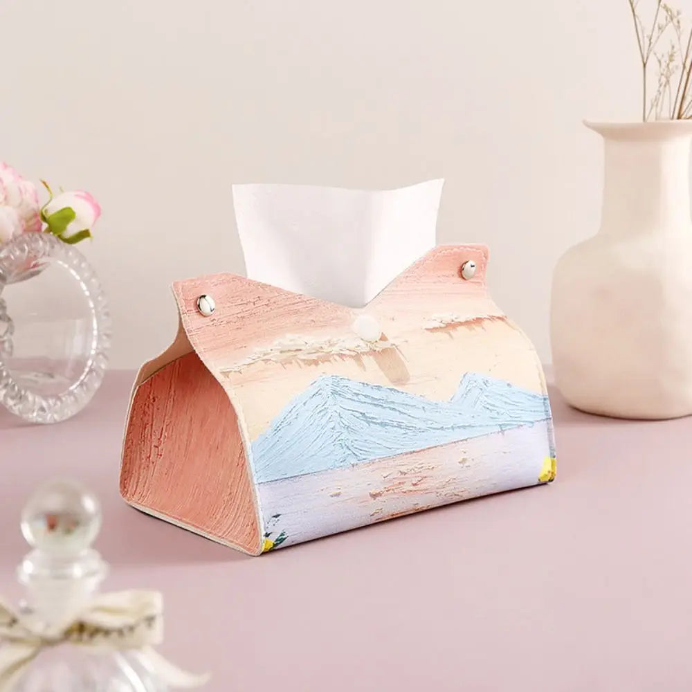 Ästhetische Leder rosa Tissue Case Large Storage Ölmalerei Papier Handtuch Box Creative Durable Serviettenhalter Home